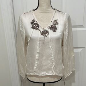 Beautiful silk handmade Giselle Shepatin crop blouse with beautiful beading